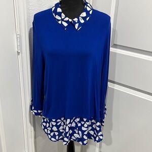 Elle Royal Blue Blouse with Geometric Collar